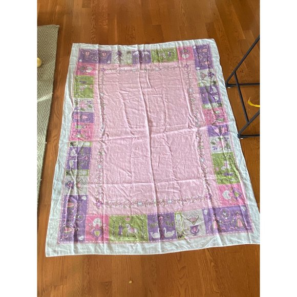 Vintage MCM Tablecloth Linen Easter Queen King Retro Purple Pink  Size 51 x 67 - Picture 2 of 7